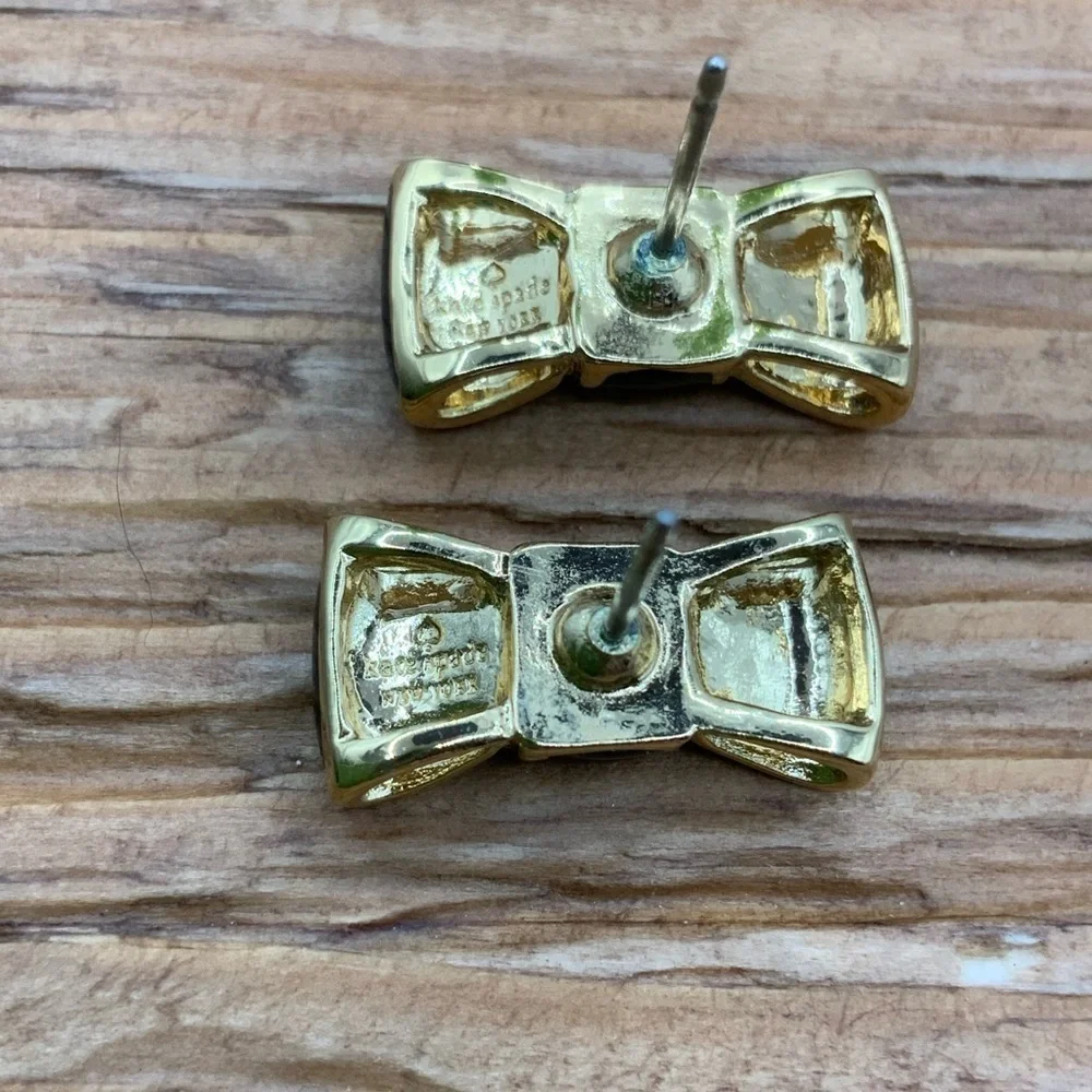 Kate Spade New York Black and Gold Tone Bow Stud Earrings